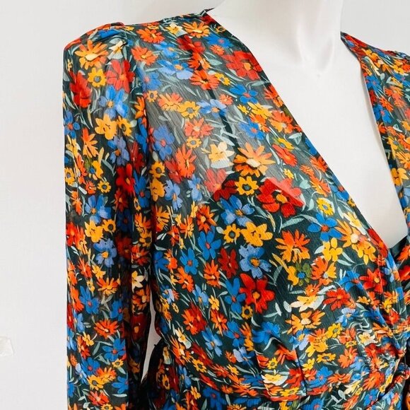 Calvin Klein Surplice Neck Faux Wrap Midi Dress Size 10 3/4 Sleeve Floral Print - Picture 7 of 16